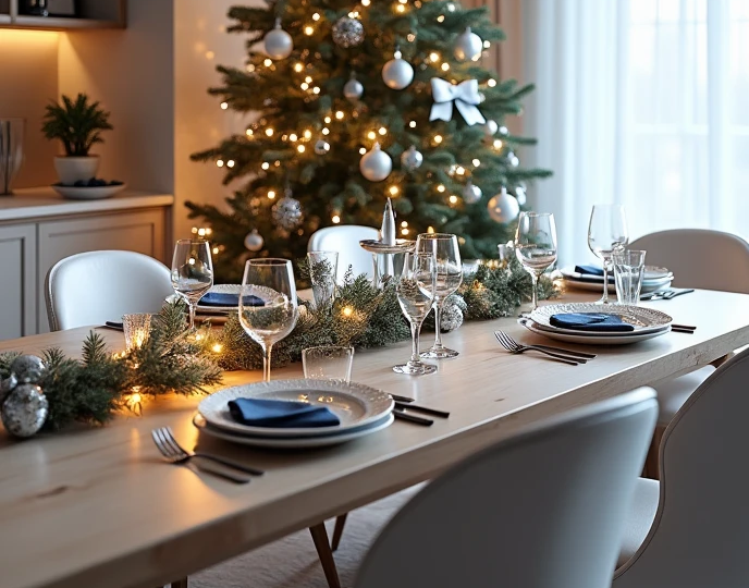 Mesa decorada para o natal.