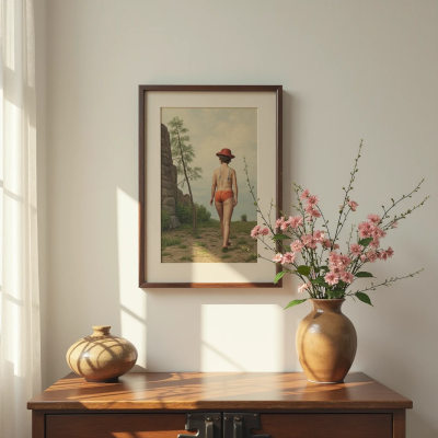 Objeto afetivo reaproveitado na decoração: um vaso com flor ou uma peça de cerâmica sobre uma estante simples. A luz suave destaca o gesto simbólico de trazer memória e sentido de volta ao espaço.