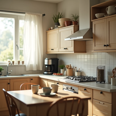 Pessoa se deslocando pela cozinha para preparar café por causa de um layout pouco prático.