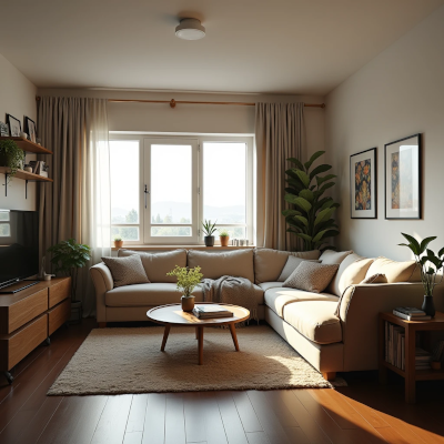 Sala pequena com muitos móveis próximos entre si, criando circulação apertada.