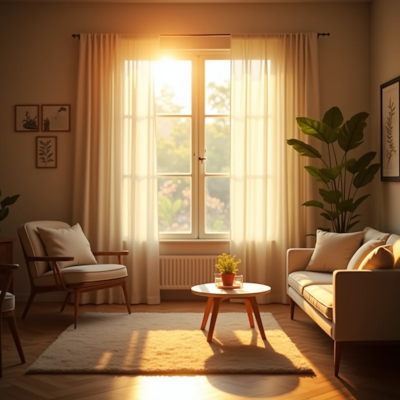 Ambiente iluminado por luz natural com poucos objetos, transmitindo leveza e renovação.