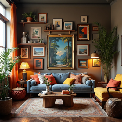 Sala com excesso de objetos e cores, criando sensação de estímulo e cansaço visual.