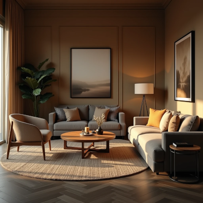 Sala com layout equilibrado, boa circulação e atmosfera acolhedora.