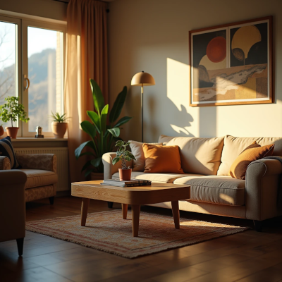 Sala acolhedora com objetos pessoais e luz natural, transmitindo identidade e pertencimento.