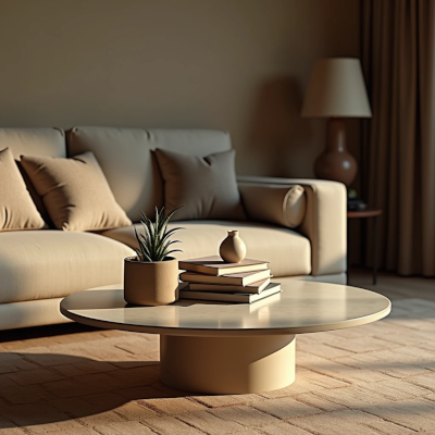 Mesa de centro com livros empilhados e objetos decorativos, criando narrativa pessoal e acolhedora.