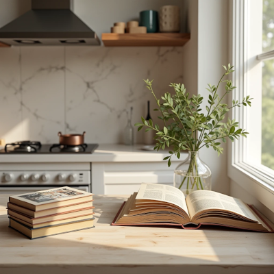 Estante com livros organizados por temas e objetos pessoais, transmitindo autenticidade e significado.