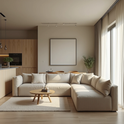 Ambiente com disposição confusa de móveis criando caminhos pouco intuitivos e desconforto na circulação.