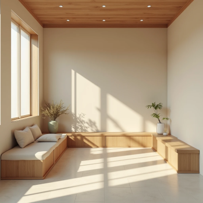 Ambiente com poucos objetos e composição equilibrada, transmitindo leveza e simplicidade.