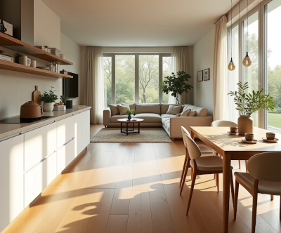 An open-plan home filled with natural light, warm wood, and comfortable living spaces designed to encourage everyday routines and well-being.